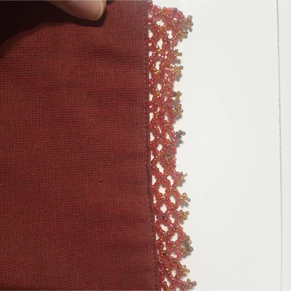Pier 1 Imports 4 Burgandy Beaded Fringe Placemats